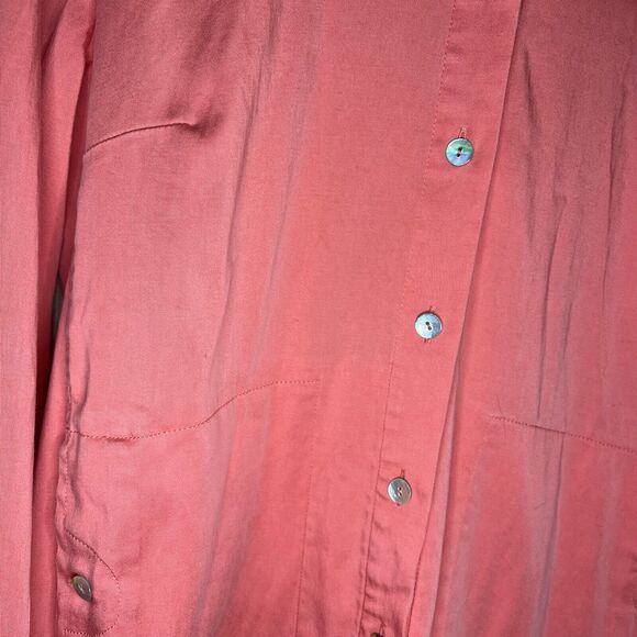 Soft Surroundings Women's Size Large Thelma Tencel Shirt Coral Pink Button Up - Picture 4 of 10